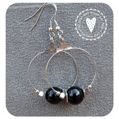 Boucles d oreilles créoles acier chirurgical verre filé noir