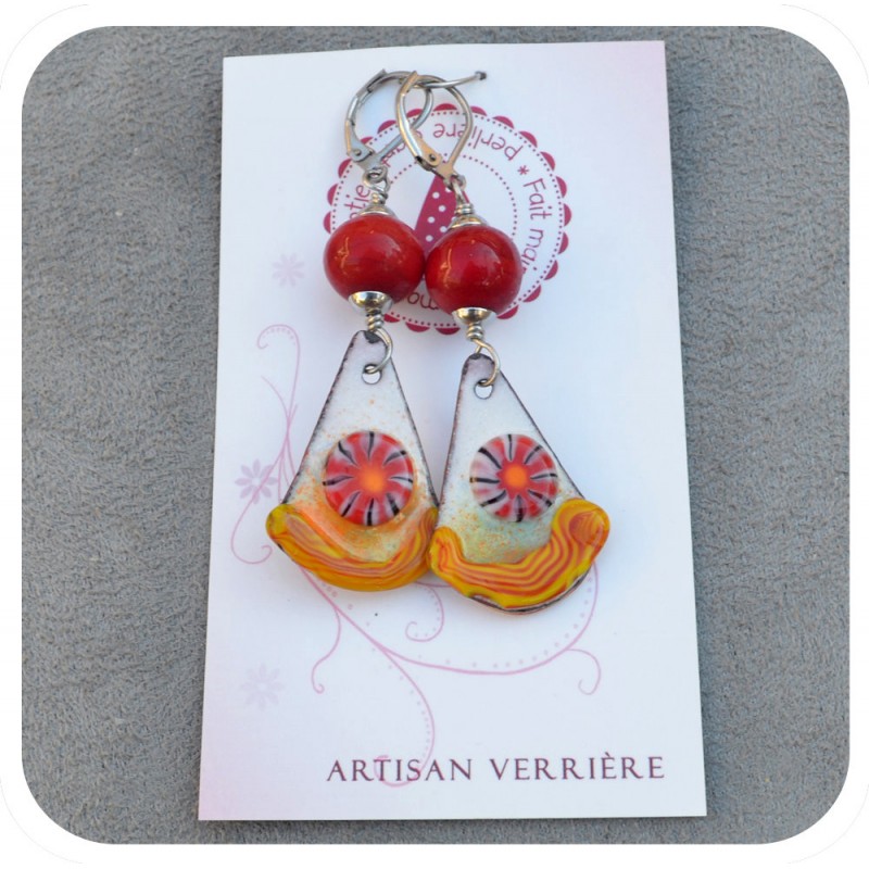 boucle d'oreille verre et émaux boucle d'oreille verre et émaux