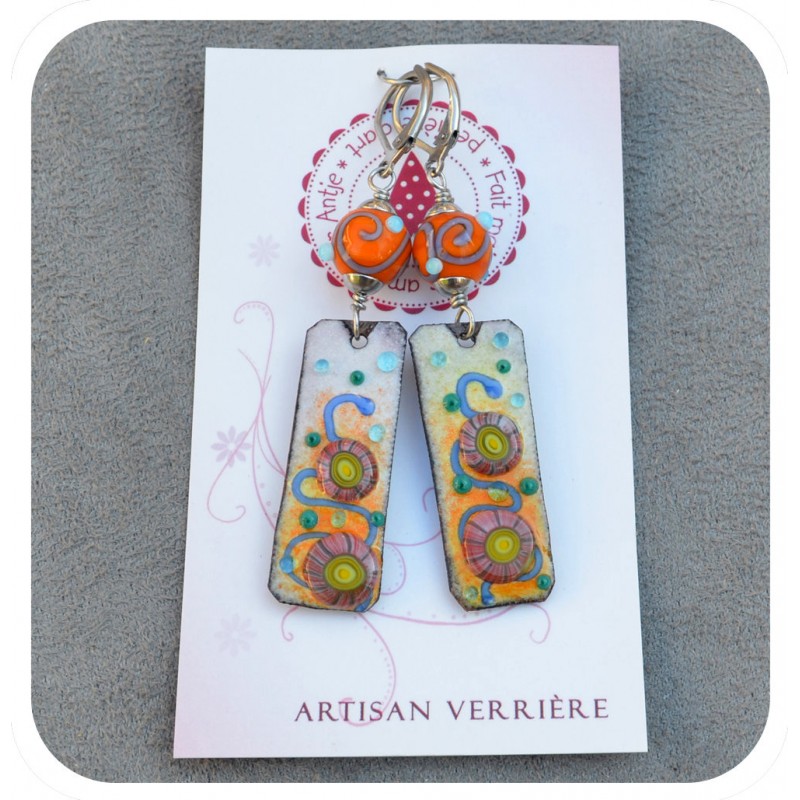 Boucles d'oreilles • émaux sur cuivre • verre filé • bijou créateur