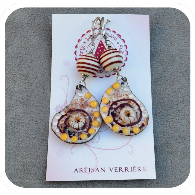 Boucles d'oreilles • émaux sur cuivre • verre filé • bijou créateur