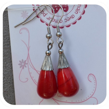 Boucles D'oreilles Vintage Edouard Rambaud - Gouttes En Verre Doré - Années 1980 - Occasion